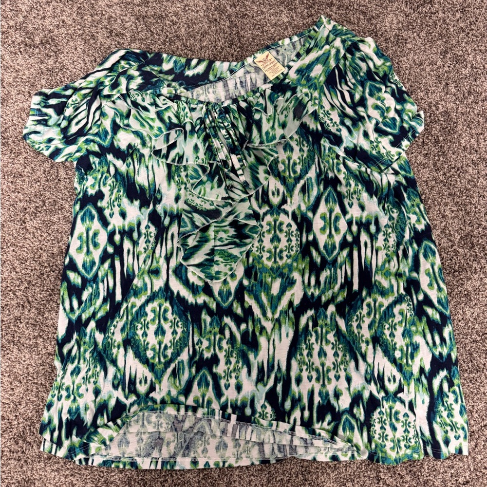 Green and Blue Patterned Blouse